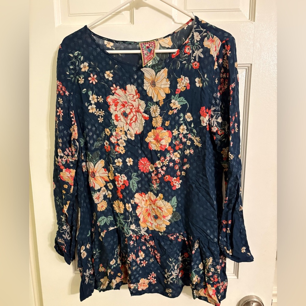 Johnny Was Navy Floral Blouse